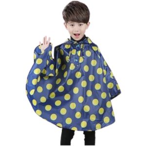 Poncho pluie bébé bleu foncé point jaune