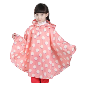 Poncho pluie bébé rose point blanc