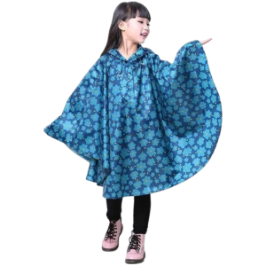 Poncho pluie bébé fleurs bleu