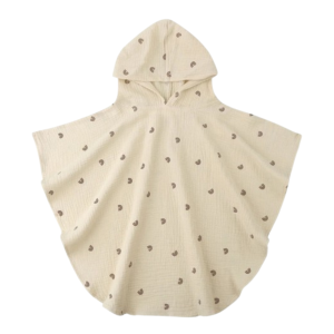 Poncho de bain bébé en coton léger beige motif arc en ciel