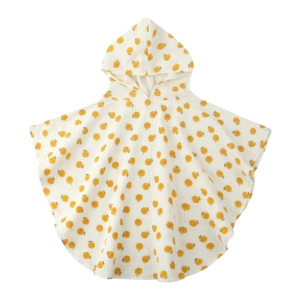 Poncho de bain bébé en coton léger beige motif orange